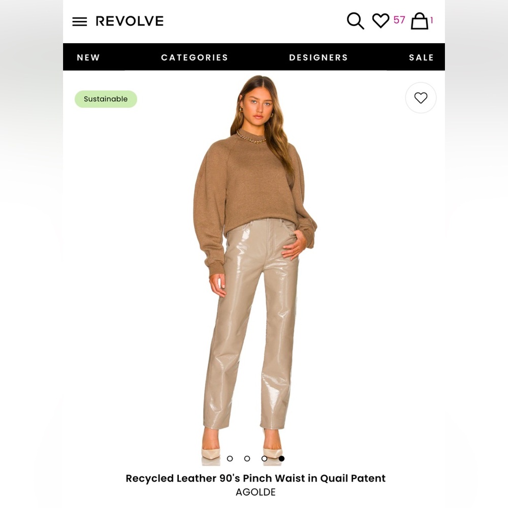 Agolde Recycled Leather 90's Pinch Waist in Quail Patent